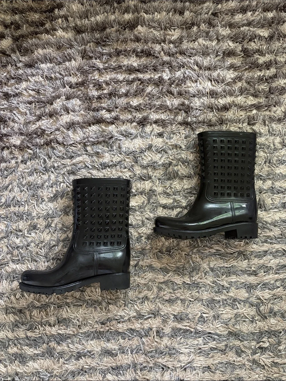 Black Studded Mid-Calf Rain Boots US Women’s 6